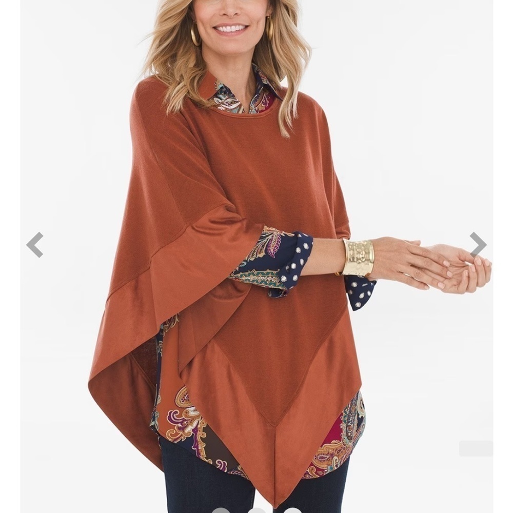 Chico’s Burnt Orange Suede-Trim Poncho Size L/XL